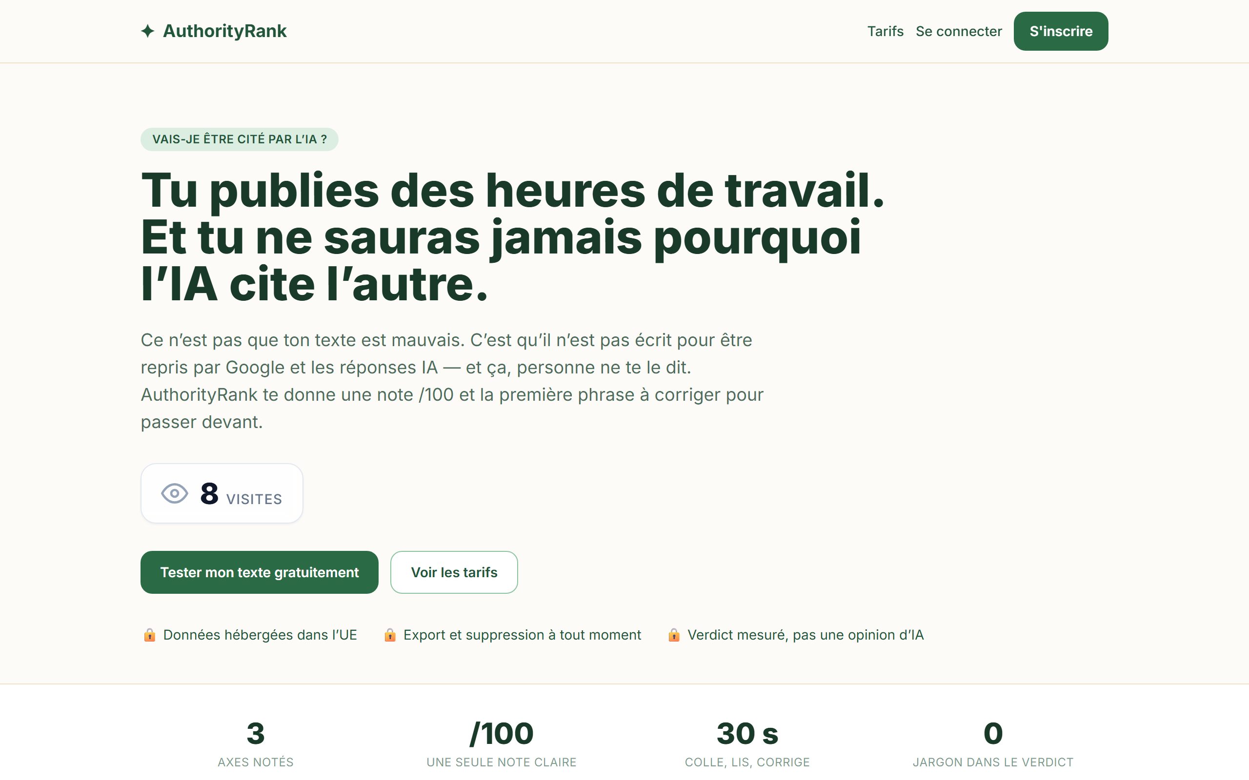 Aperçu de l’interface de AuthorityRank